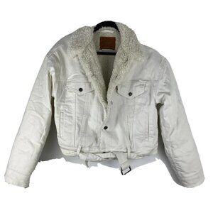Levis Premium Womens Denim Jacket Size S White Sherpa Lined Cropped Cozy Warm